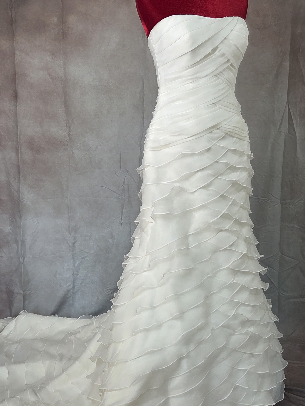 LA SPOSA  Strapless White Ruffled Layered Wedding Dress